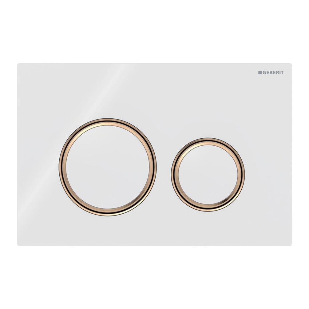 Cutout image of Geberit Sigma50 Round White Glass / Red Gold Dual Flush Plate
